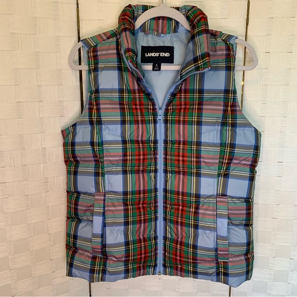Land’s End Plaid Puffer Vest Holiday colors women’s size small - Picture 9 of 13